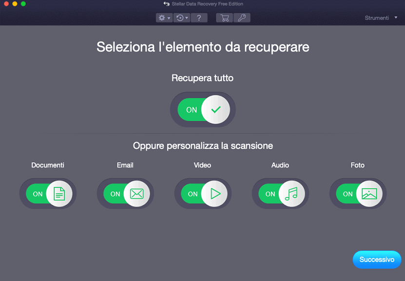 Seleziona il tipo di file